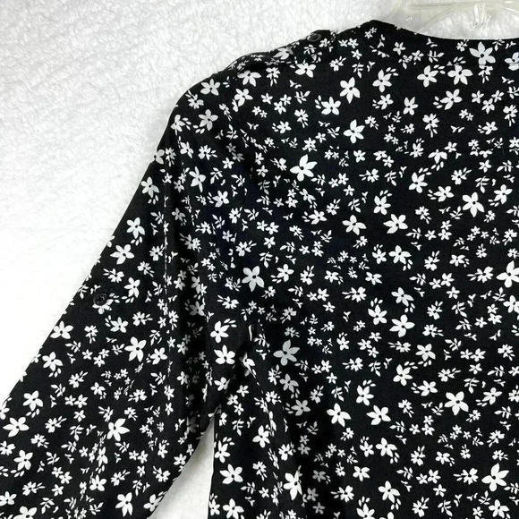 Calvin Klein Womens Blouse S Black White Floral Button Down Top Career Business - Picture 8 of 13